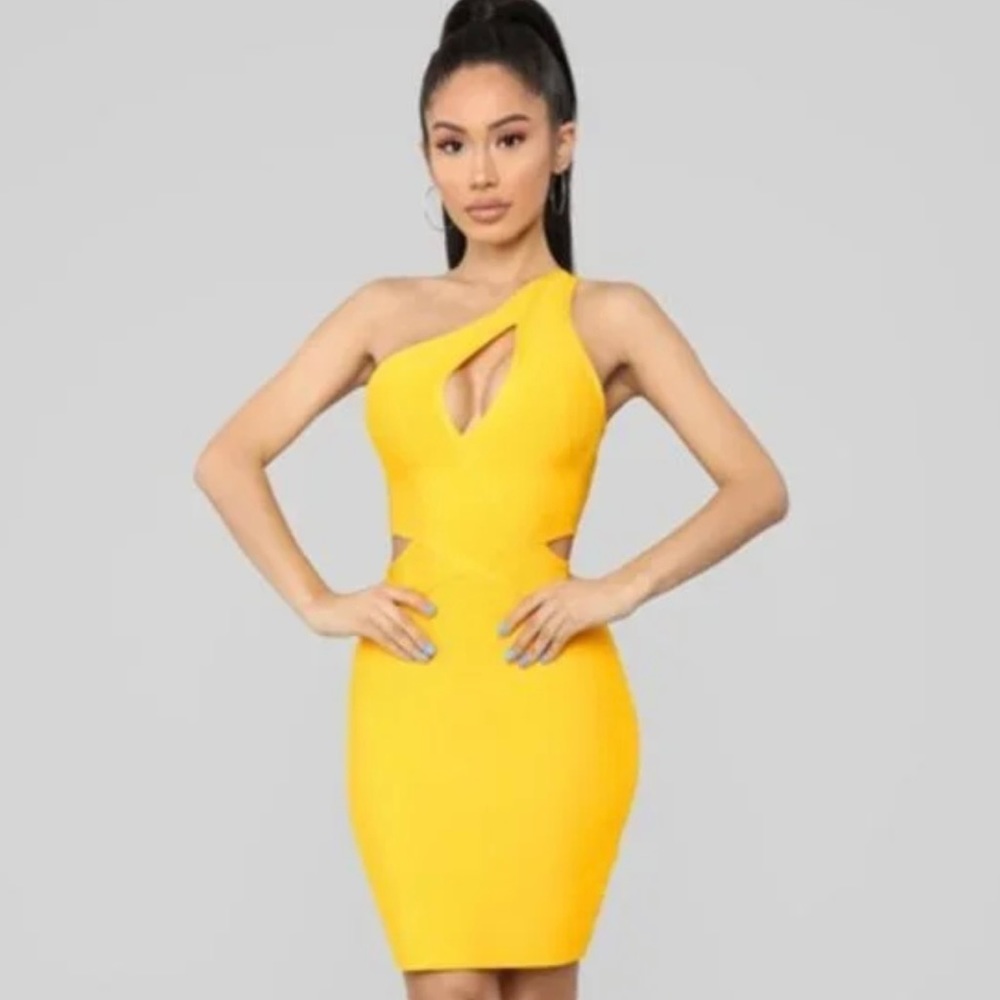 Fashion Nova Yellow Bandage Dress